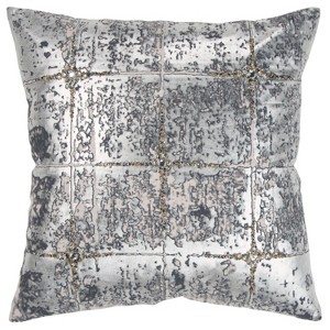 20"x20" Oversize Abstract Square Throw Pillow Silver/Gold - Rizzy Home: Modern Canvas Cotton, Zippered, Indoor Decorative Cushion - 1 of 4