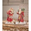 9.25 In Vintage Santa Dummy Boards Set/2 Glittered Santa Figurines - image 2 of 3