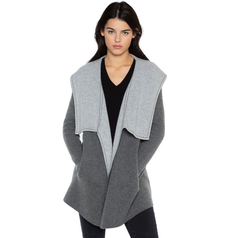 JENNIE LIU Women's 100% Pure Cashmere Long Sleeve 2-tone Double Face Cascade Open Cardigan Sweater, 1 of 5