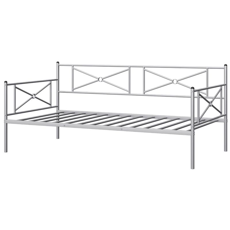 Costway Metal Daybed Frame Twin Size Slat Support Mattress Foundation Living Room White\Black\Silver, 1 of 10