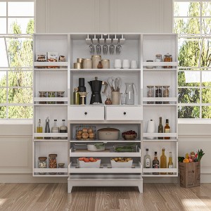 Famapy White Woodgrain Finish Kitchen Cabinets With Cup Holder Multi-Storage Space - 1 of 4