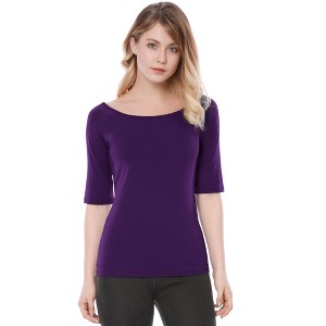 INSPIRE CHIC Women's Half Sleeves Scoop Neck Fitted Layering Soft T-Shirt - 1 of 4