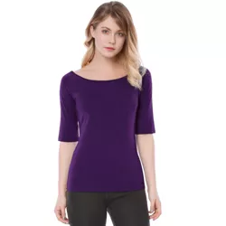 Allegra K Women's Half Sleeves Scoop Neck Fitted Layering Soft T-shirt Dark  Purple Large : Target