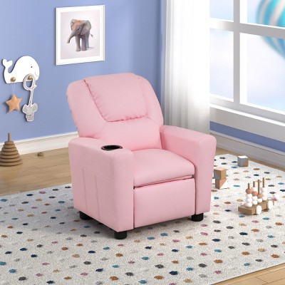 INFURNIC Sofas Kids Recliner Chair with Cupholder Comfortable Seating for Playroom or Living Room, Pink, 21"*23"*27"