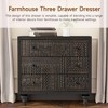 COZAYH Farmhouse 3 Drawer Dresser, Vintage Accent Nightstand, Home Bedroom Wooden Side Table with Geometric Carved Pattern, Mid-Century Style, Black - 4 of 4
