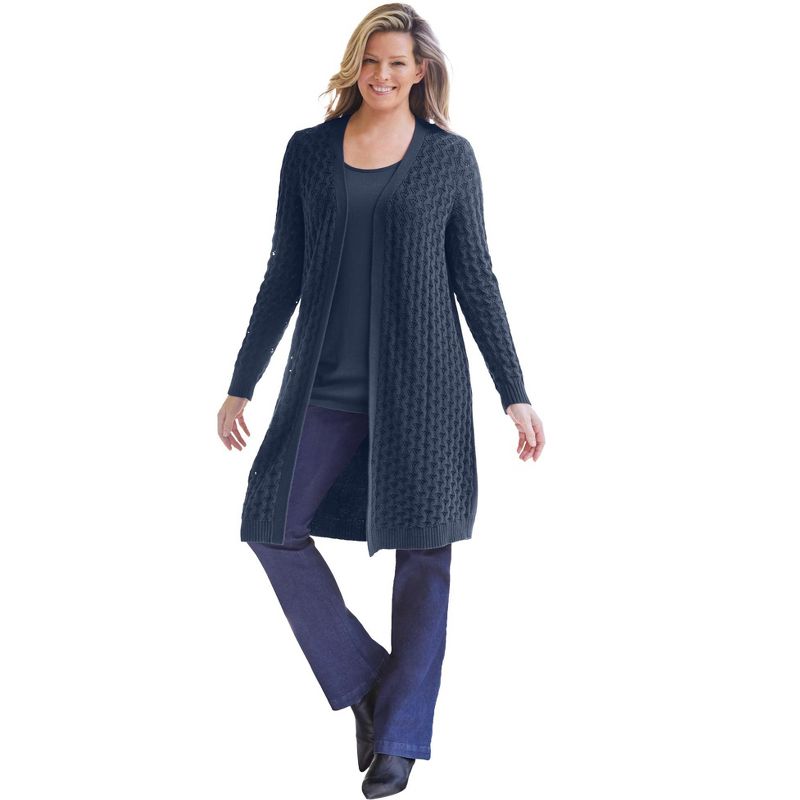 Woman Within Women's Plus Size Pointelle Cardigan, 1 of 2
