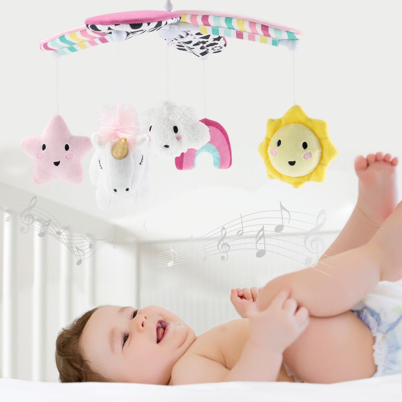 The Peanutshell Pink Look Up High Contrast Musical Crib Mobile for Baby Girls, 2 of 8