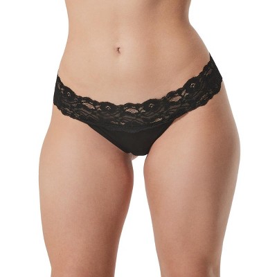 Pact Women's Organic Cotton Lace-Waist Thong 2-Pack Black X Large