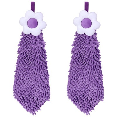 REGALWOVEN Chenille Soft Absorbent Flower Hanging Hand Towels for Bathroom 2 Pcs