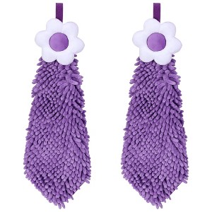REGALWOVEN Chenille Soft Absorbent Flower Hanging Hand Towels for Bathroom 2 Pcs - 1 of 4