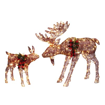 Slickblue 2pcs Lighted Christmas Moose Family, 4ft Outdoor Gold/Brown Reindeer Decorations with 200 LED Lights
