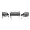 Modern 4-Piece Patio Set Steel Frame with Teslin Rope & Plastic-Wood Table, 600lb Capacity Deep Seating for Outdoor Living - 3 of 4