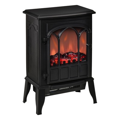 HOMCOM 18" Electric Fireplace Stove, Freestanding Fireplace Heater with Realistic LED Flame, Adjustable Temperature and Overheat Protection