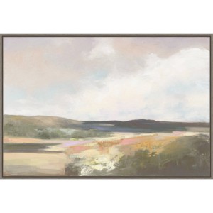 33" x 23" Dawn by The Water Neutral by Julia Purinton Framed Canvas Wall Art Print - Amanti Art: Rolling Hills & Waves - 1 of 4