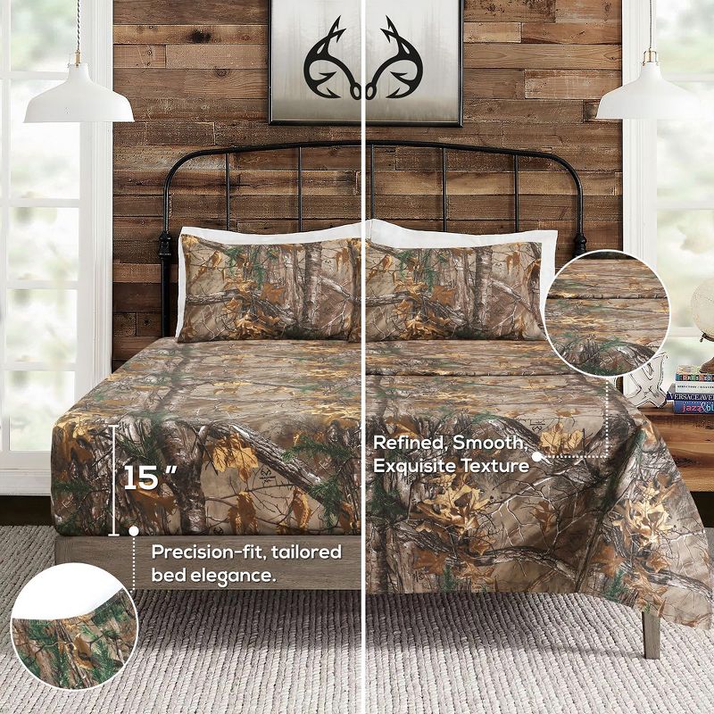 Realtree Xtra Camo Sheet Set - 4 Piece Camouflage Printed Bedding - Easy Care Forest Theme Sheet Set for Bedroom, Hunting & Outdoor - Full, 4 of 9