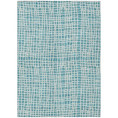 Teal Blue And Ivory Striped Washable Indoor Outdoor Area Rug