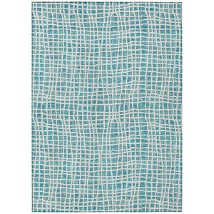 Teal Blue And Ivory Striped Washable Indoor Outdoor Area Rug - 1 of 4