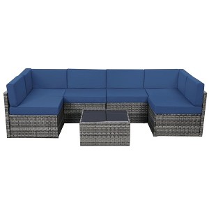Rbied 7-Piece Wicker Outdoor Sofa Sectional Set Conversation Sets with Cushions - 1 of 4