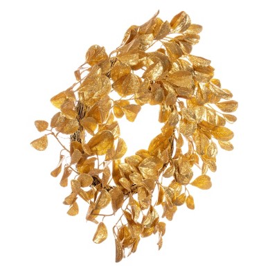 Gold Glitter Artificial Dogwood Wreath 24-Inch