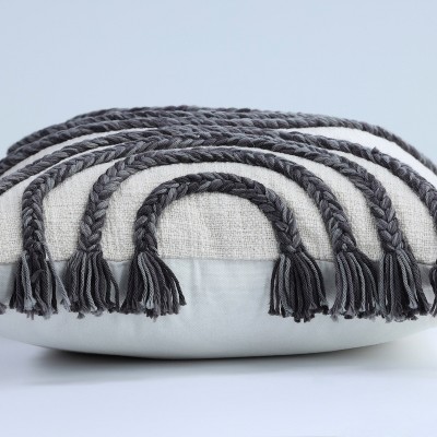 16" Beige and Black Cotton Abstract Throw Pillow
