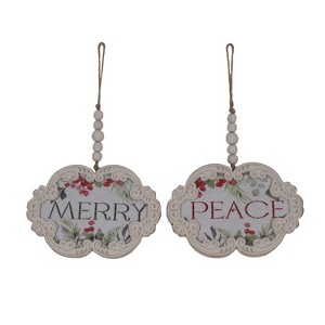 Transpac Multicolor Wood Ornament Merry Peace Design with Bead Hanger Unique Christmas Tree Decoration Gift - 1 of 1