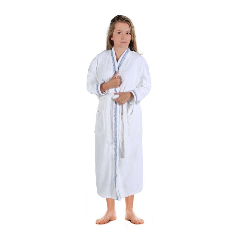 All-Season Unisex Cotton Terry Lounge Bathrobe with Embroidery by Blue Nile Mills, 4 of 10