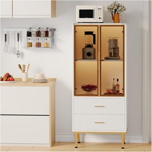 Coucheta Black Fluted Glass Storage Cabinet - Modern Display Unit with Adjustable Shelves & 2 Drawers for Kitchen or Living Room(White) - 1 of 4