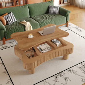Lift Top Coffee Table with Hidden Storage, MDF Wood Coffee Table with Fluted Panels for Living Room, Mid Century Modern Coffee Table-Koiai - 1 of 4