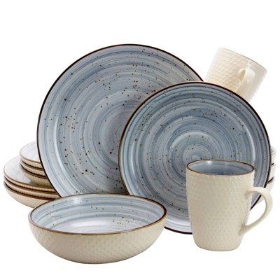 16pc Stoneware Cloud Dinnerware Set Blue - Elama