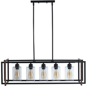 Dewdrop 34.53'' Industrial Style Kitchen Island Light 5 Light Rectangular Linear Chandelier Clear Glass Black Frame ETL For Dining Table Lighting - 1 of 4