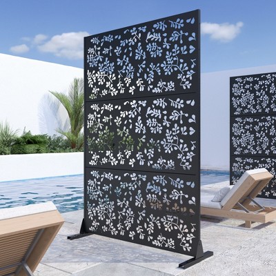 Dovelina Metal Outdoor Privacy Screen Freestanding Patio Decorative Screens - 72"x47", Black, Davy