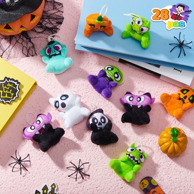 Joyfy 28 PCS Mini Halloween Plush Toy Bulk with 7 Characters for Kids Trick or Treat Gift, Classroom Party Favors Supplies Prizes