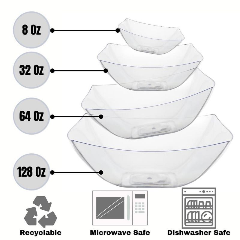 Crown Display Clear Disposable Serving Bowl Squared Convex Bowl - Clear Plastic Bowl for Serving, 4 of 11