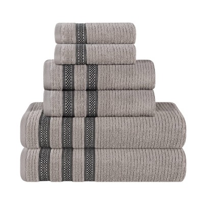 Zero Twist Cotton Ribbed Modern Geometric Border Assorted 6 Piece Bathroom Towel Set by Blue Nile Mills