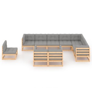 vidaXL Solid Pinewood 10 Piece Outdoor Lounge Set with Cushions - Grey and Brown - Rustic Patio Furniture Set - Retro Style Lounge Set - 1 of 4