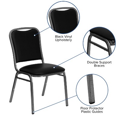Elegant Black Vinyl and Silver Metal Stacking Banquet Chair