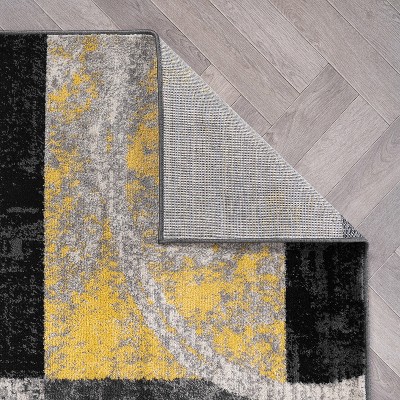Yellow and Gray Abstract Circle Design Area Rug 2' x 3'