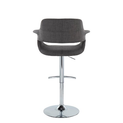 Vintage Flair Chrome Metal Charcoal Fabric Adjustable Swivel Barstool