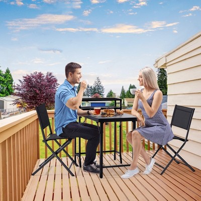 3 Piece Bistro Set Outdoor, Patio Furniture With 2 Comfortable Sling Back Chairs, Folding Table, Steel Frame