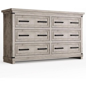 Jojoka Farmhouse 6 Drawer Dresser for Bedroom 55” Rustic Wood Chest with Vintage Handles - 1 of 4