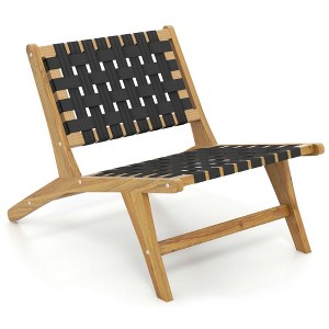 Resenkos Patio Dining Chairs, Patio Kitchen Chairs,Indoor Patio Teak Wooden Chair with Woven Webbing Seat and Backrest Brown - 1 of 4
