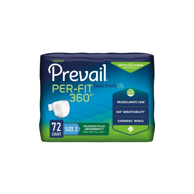Prevail Per-Fit 360° Unisex Daily Adult Briefs, Refastenable Tabs, Maximum Plus Absorbency, 1 of 4