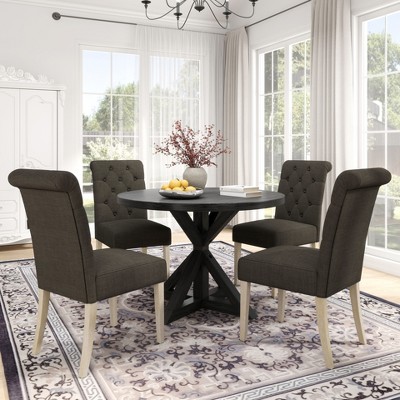 NicBex Round Dining Room Table Set for 4 Morden Kitchen Table Set with 4 Tufted Chairs and Pedestal Base for Kitchen