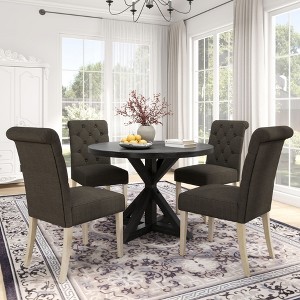 NicBex Round Dining Room Table Set for 4 Morden Kitchen Table Set with 4 Tufted Chairs and Pedestal Base for Kitchen - 1 of 4