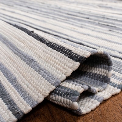 Ivory Grey Hand-Woven Stripe Wool-Cotton Runner Rug, 2'3" x 9'
