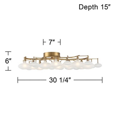 Warm Brass and Frosted Glass 12-Light Semi-Flush Mount Ceiling Fixture