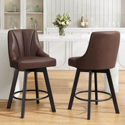 Gikpal Swivel Bar Stools with Backs, 24" Counter Height Bar Stools, Fabric Upholstered Counter Bar Stools with Solid Wood Legs for Kitchen Island