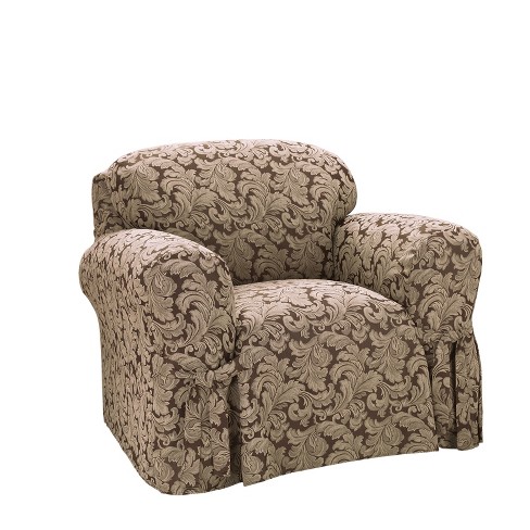 Scroll Chair Slipcover Brown Sure Fit, Arm Chair Slipcover