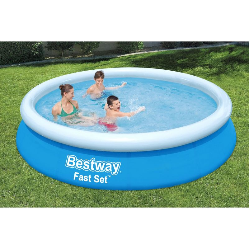 Bestway Fast Set 12 Foot x 30 Inch Round Inflatable Ring Above Ground Swimming Pool Set Easy Setup Backyard Outdoor Family Pool with Filter Pump, 4 of 9