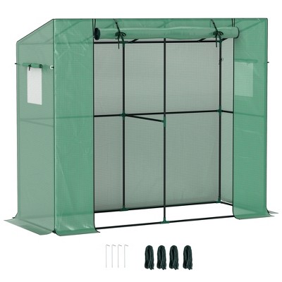 Outsunny 6.6' x 2.5' x 5.6' Lean-to Small Greenhouse for Outdoors with UV-resistant PE Cover, Walk-in Portable Greenhouse with Roll-up Door